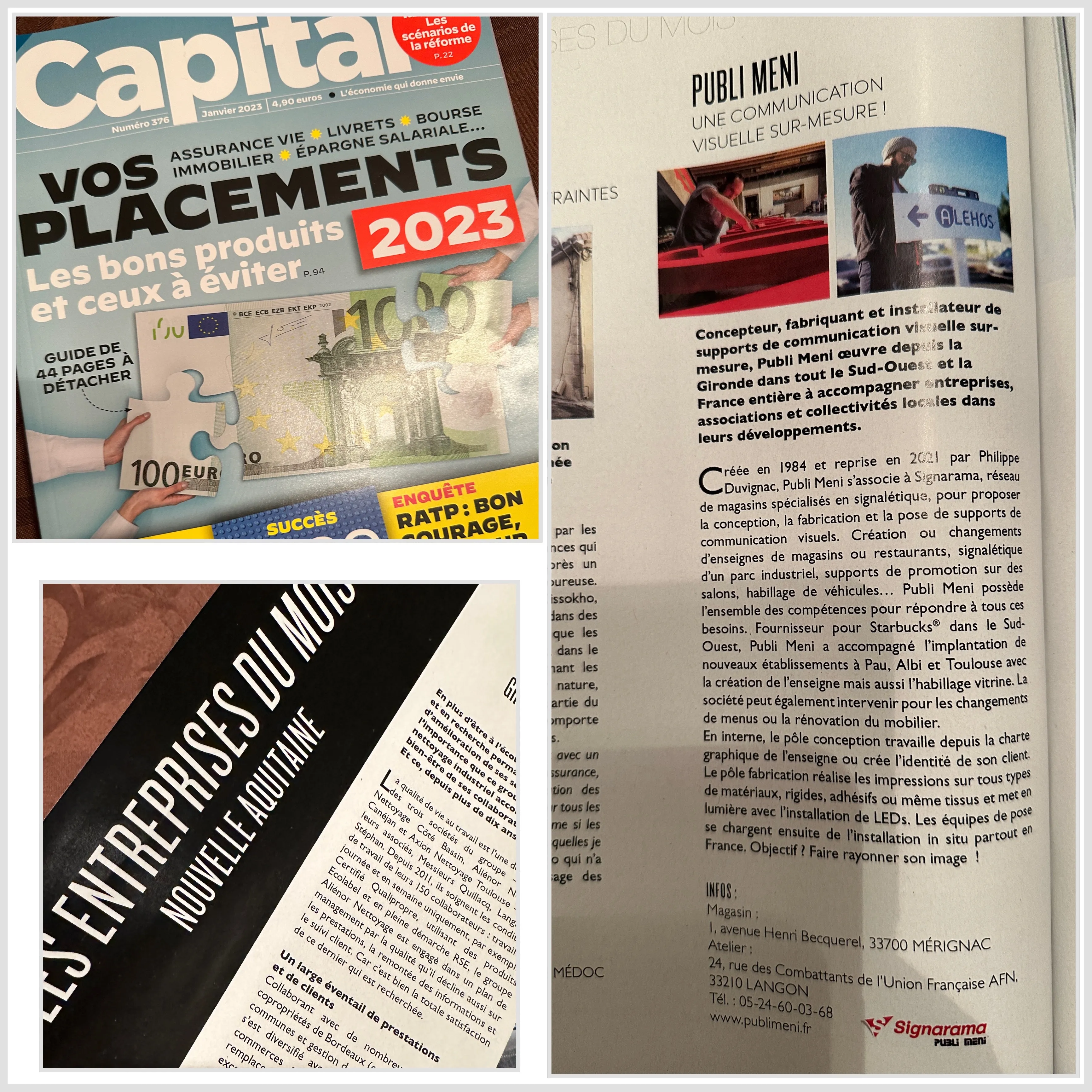 Article PUBLI MENI dans le magazine Capital, édition Nouvelle-Aquitaine, janvier 2023
