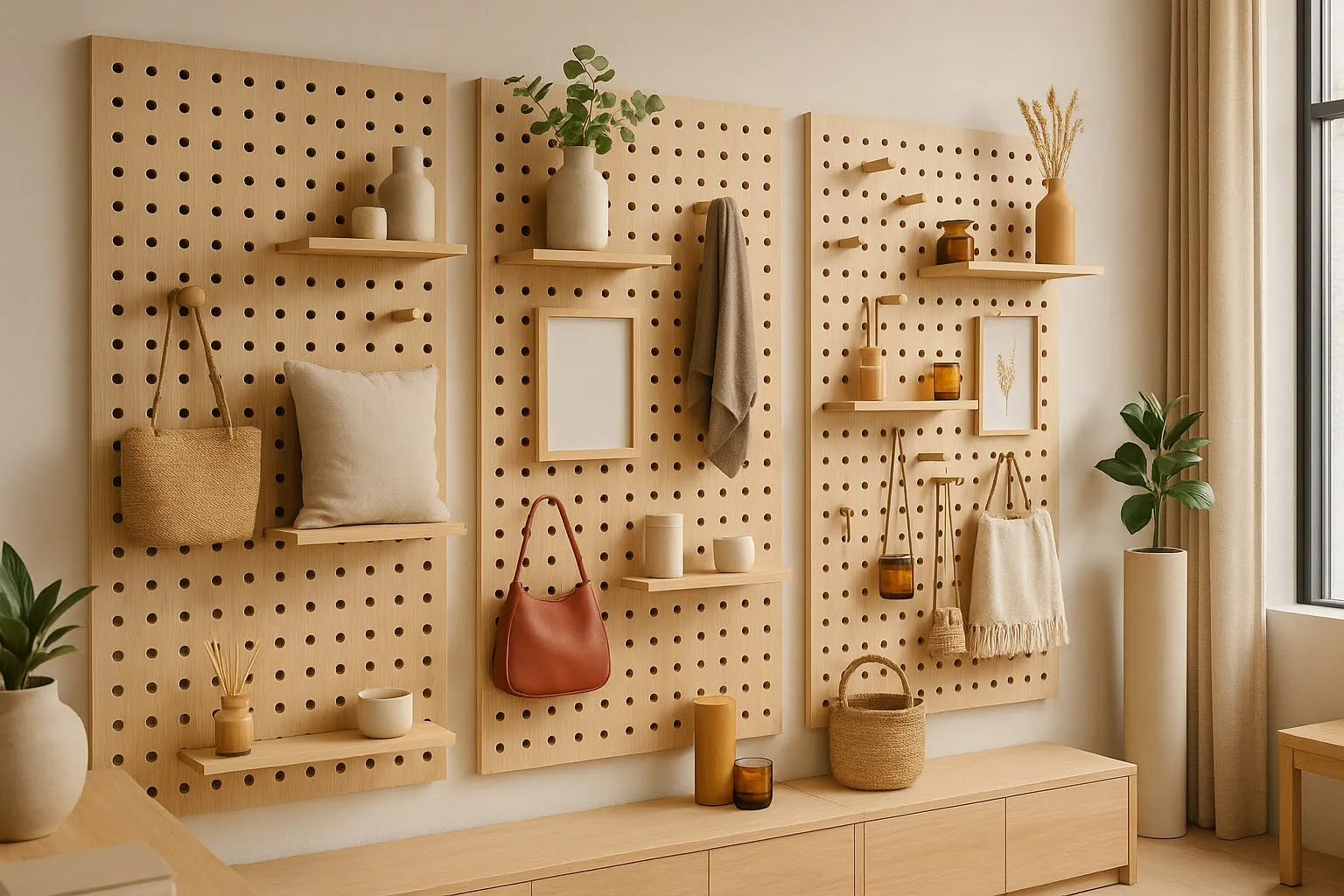 Panneau pegboard bois Plugwood avec accessoires